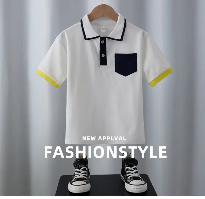 Boys White Polo Shirt with Yellow Trim 2025 — feature 1