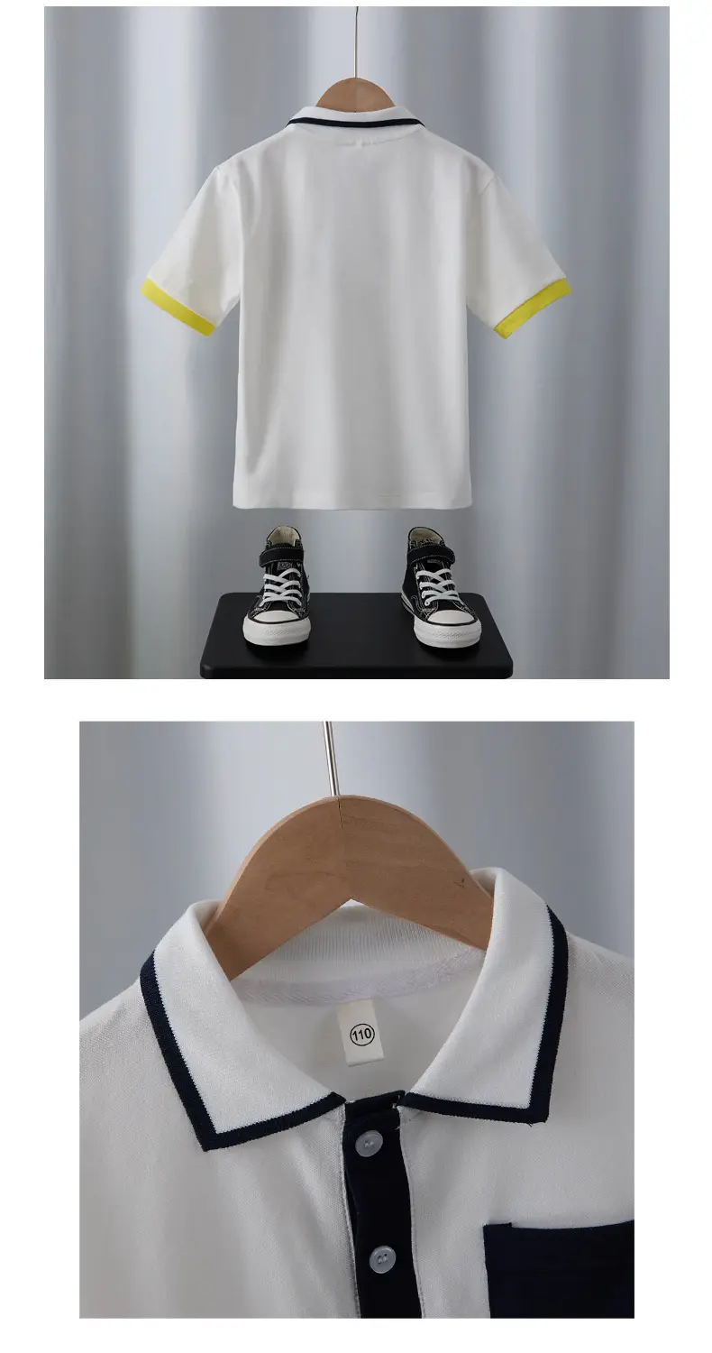 Boys White Polo Shirt with Yellow Trim 2025 — feature 5