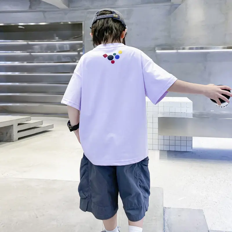 Boys Cartoon Print Short Sleeve T-Shirt Blue White