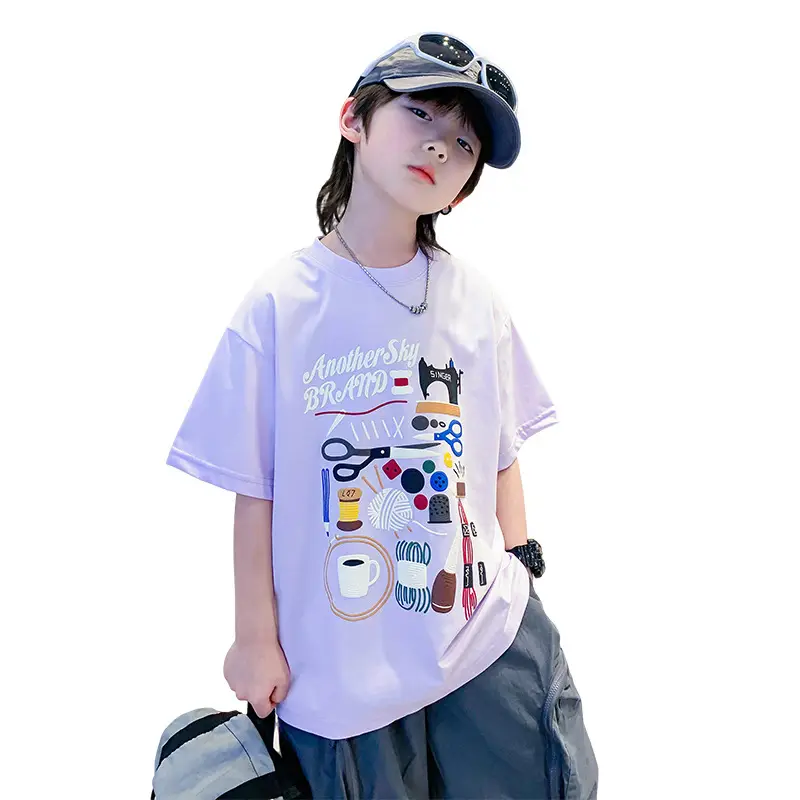 Boys Cartoon Print Short Sleeve T-Shirt Blue White