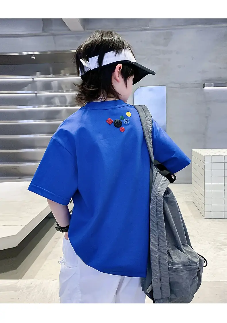 Boys Cartoon Print Short Sleeve T-Shirt Blue White — feature 10