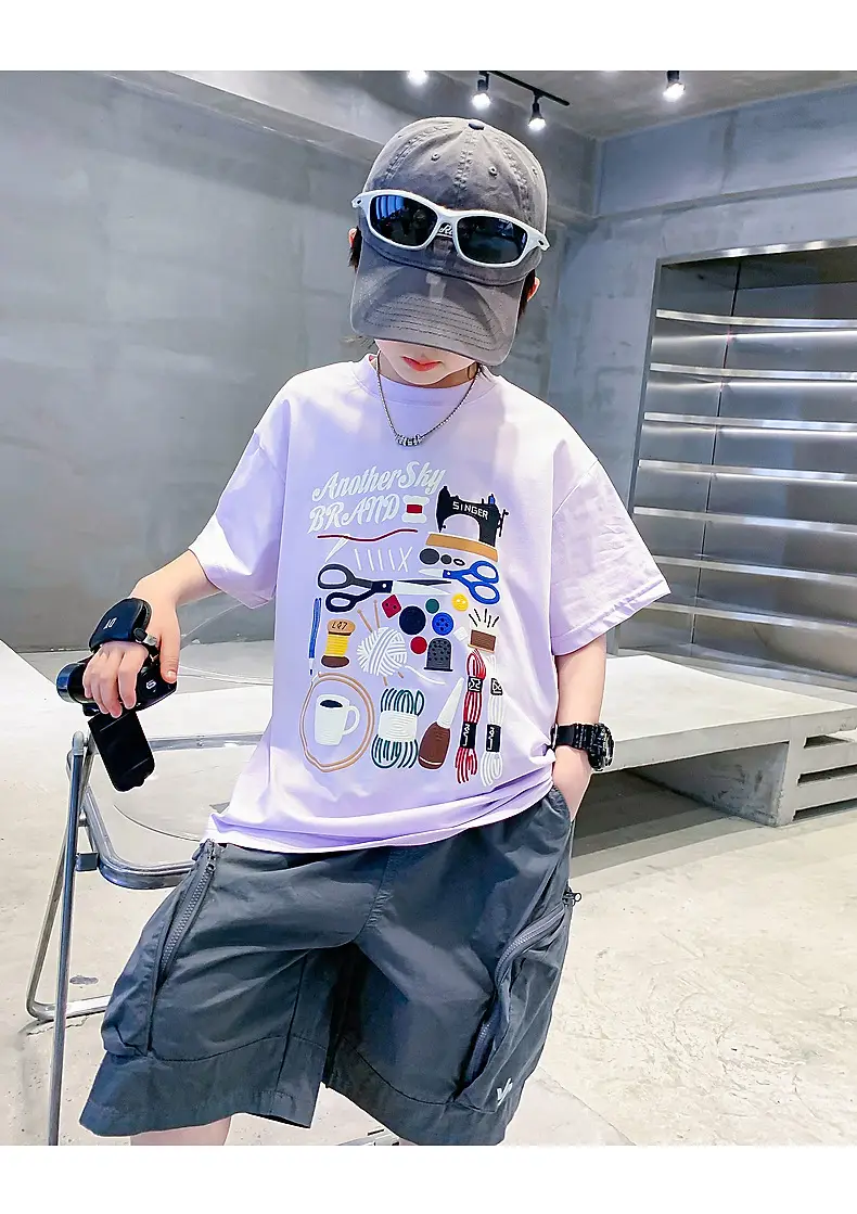 Boys Cartoon Print Short Sleeve T-Shirt Blue White — feature 14