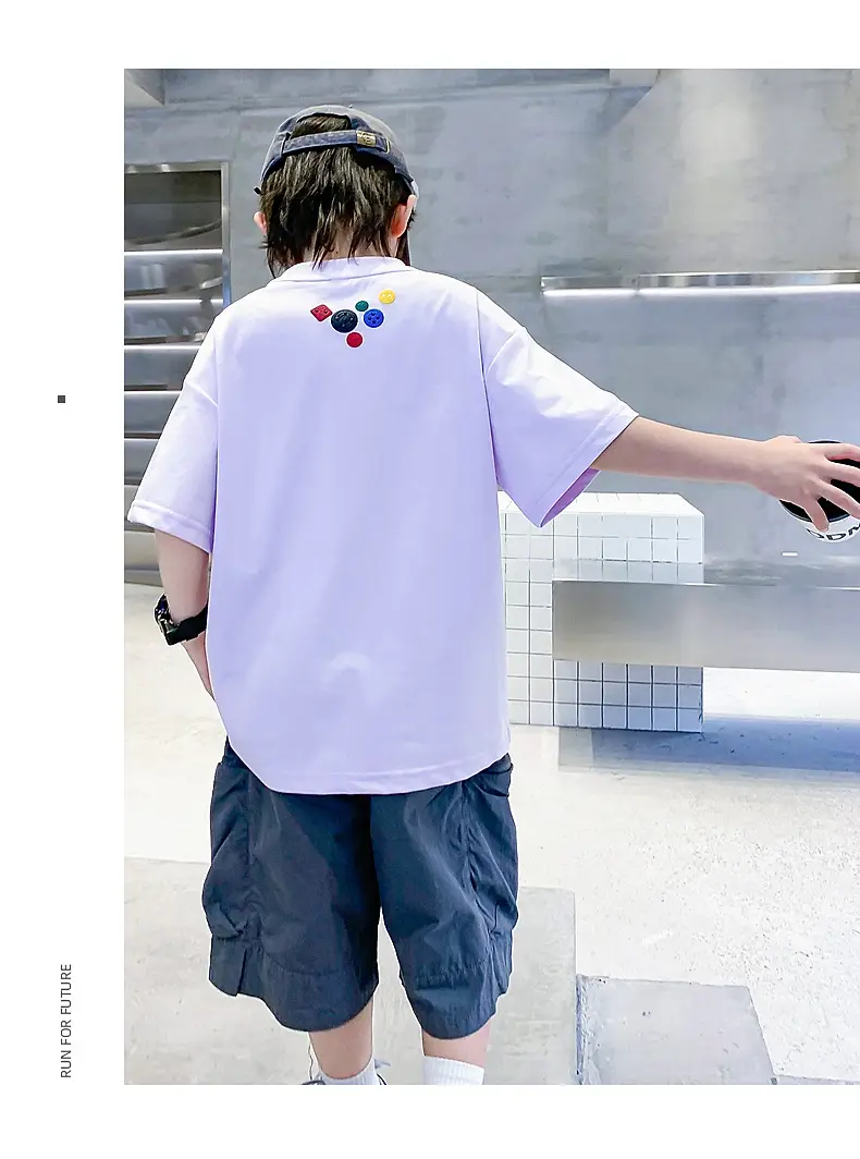 Boys Cartoon Print Short Sleeve T-Shirt Blue White — feature 15