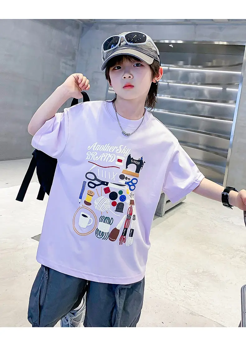 Boys Cartoon Print Short Sleeve T-Shirt Blue White — feature 16