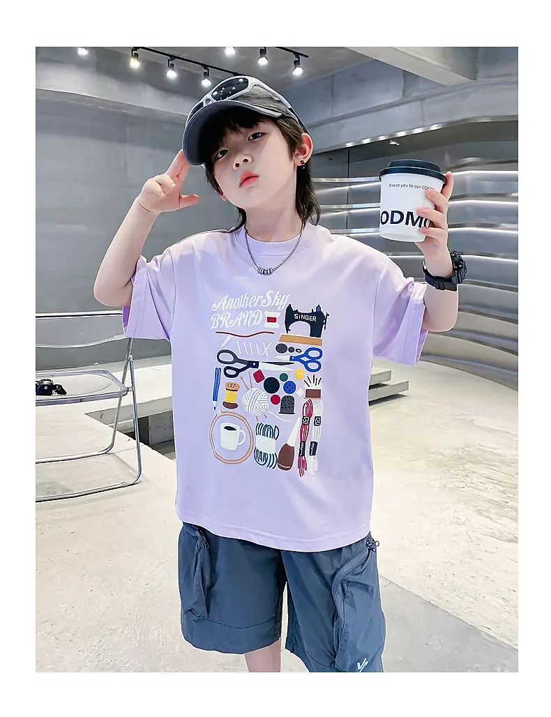 Boys Cartoon Print Short Sleeve T-Shirt Blue White — feature 17