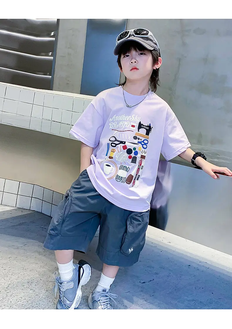 Boys Cartoon Print Short Sleeve T-Shirt Blue White — feature 18