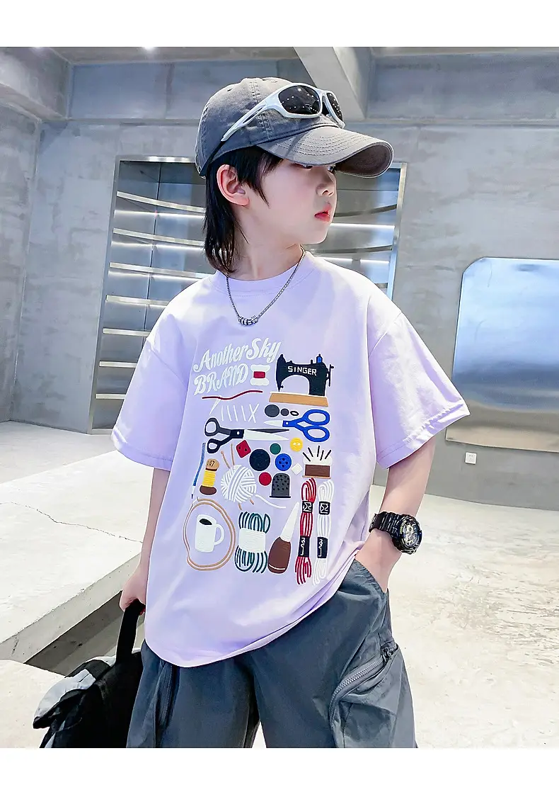Boys Cartoon Print Short Sleeve T-Shirt Blue White — feature 19