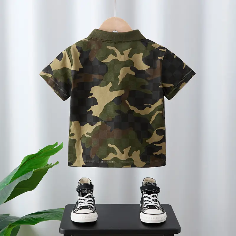 Boys Camo Polo Shirt Shorts Set Summer Wear 2Pc