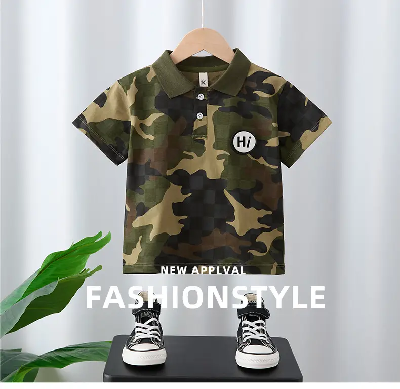Boys Camo Polo Shirt Shorts Set Summer Wear 2Pc — feature 1