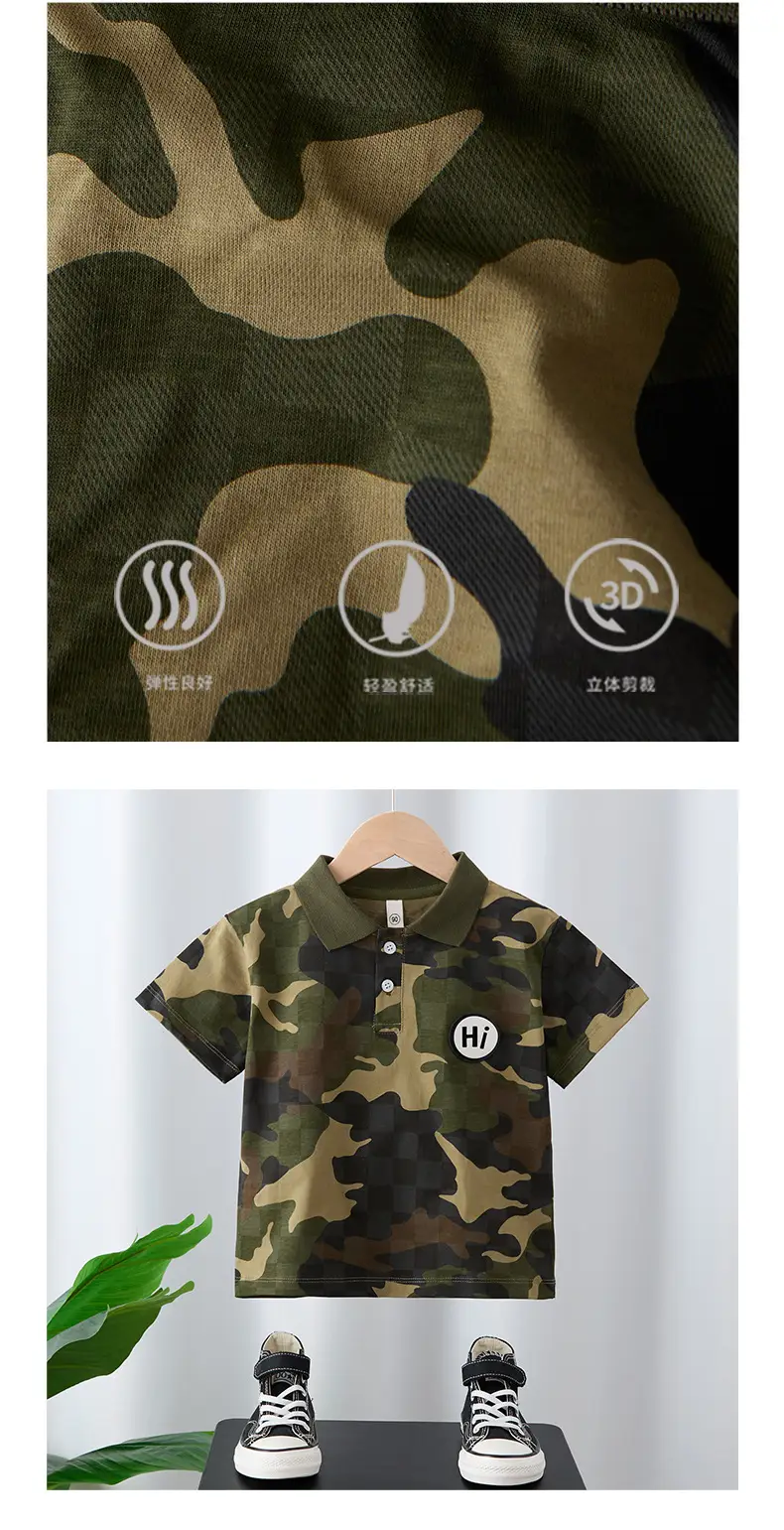 Boys Camo Polo Shirt Shorts Set Summer Wear 2Pc — feature 4
