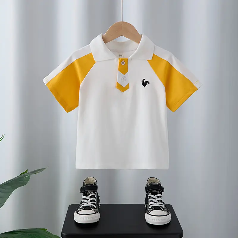 Boys Polo T-Shirt White Yellow Medium - Image 3