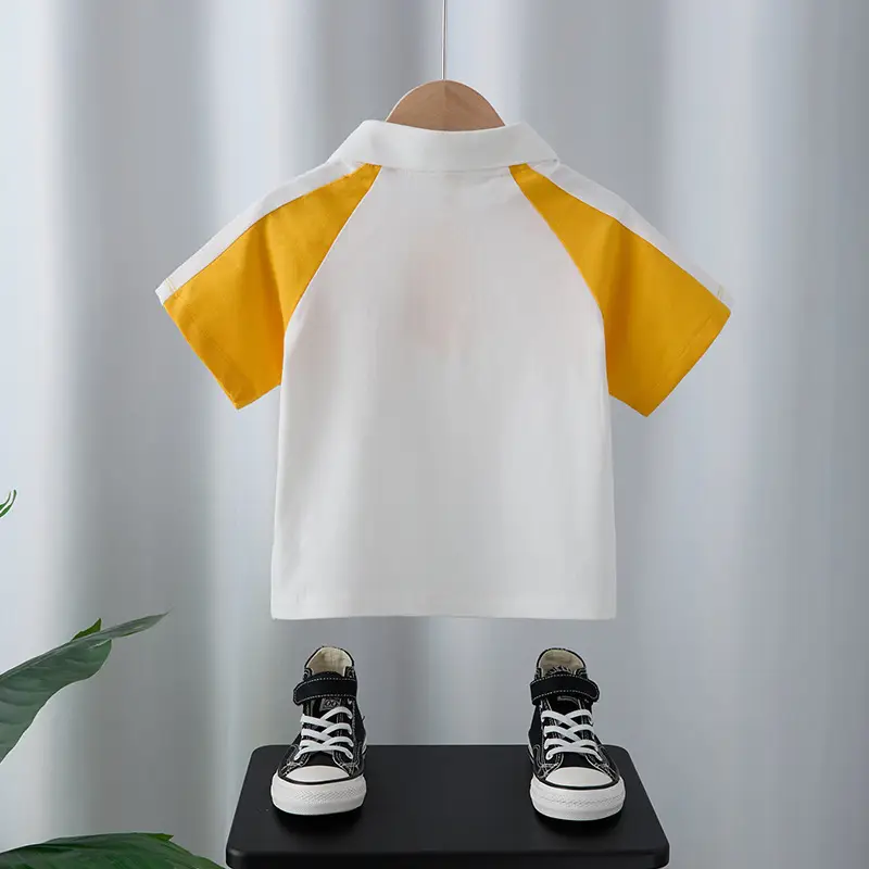 Boys Polo T-Shirt White Yellow Medium - Image 5
