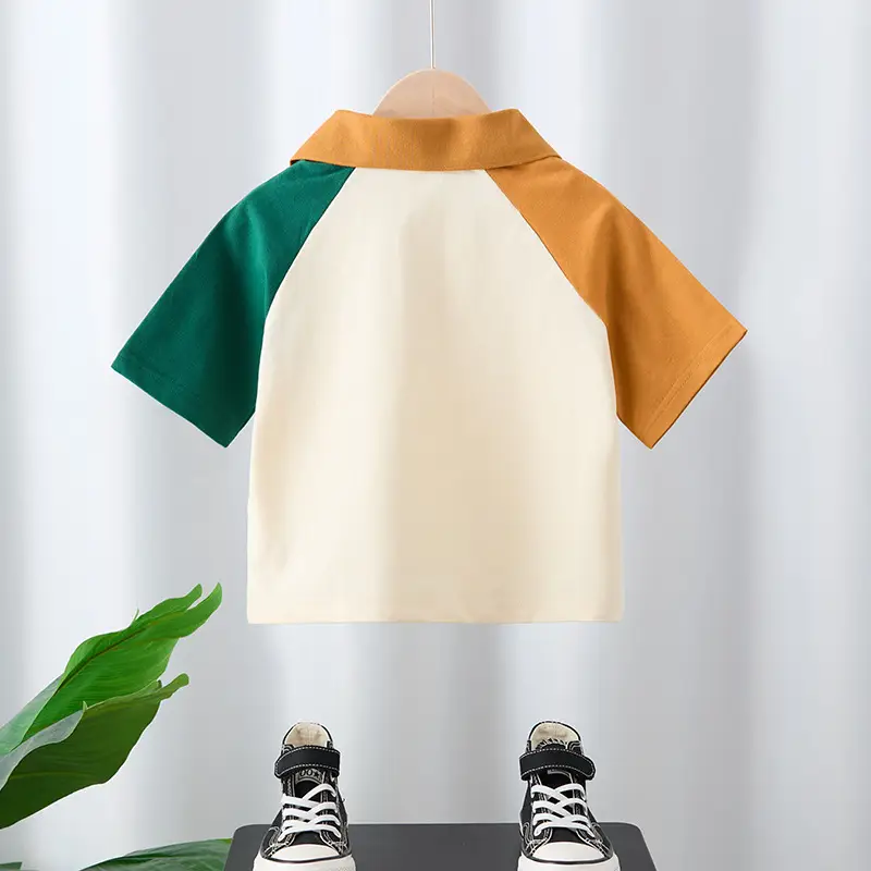 Kids Boys Polo Shirt Cream Green Yellow Short Sleeve 2025 - Image 3