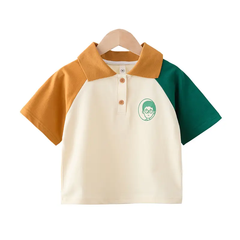 Kids Boys Polo Shirt Cream Green Yellow Short Sleeve 2025 - Image 6