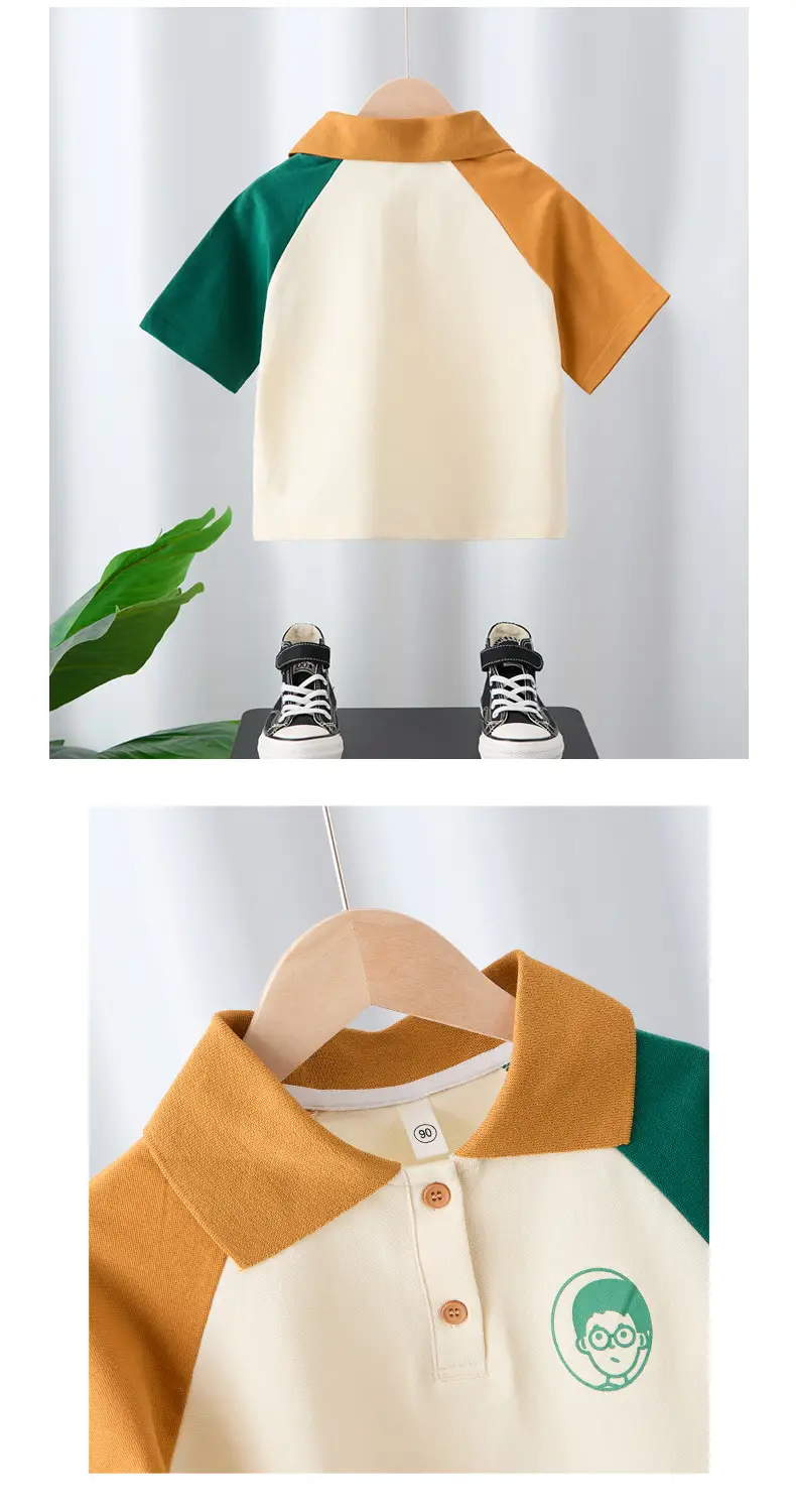 Kids Boys Polo Shirt Cream Green Yellow Short Sleeve 2025 — feature 5