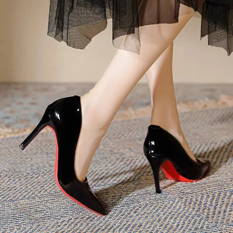 Black Red-Soled High-Heeled Shoes That Are Comfortable on the Feet, Stiletto Heels, 2026 Spring and Autumn New Patent Leather Pointed-Toe Sexy Socialite Professional Shoes - Image 7