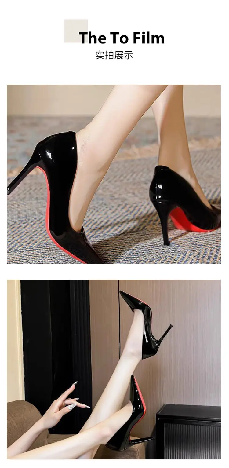 Black Red-Soled High-Heeled Shoes That Are Comfortable on the Feet, Stiletto Heels, 2026 Spring and Autumn New Patent Leather Pointed-Toe Sexy Socialite Professional Shoes — feature 9