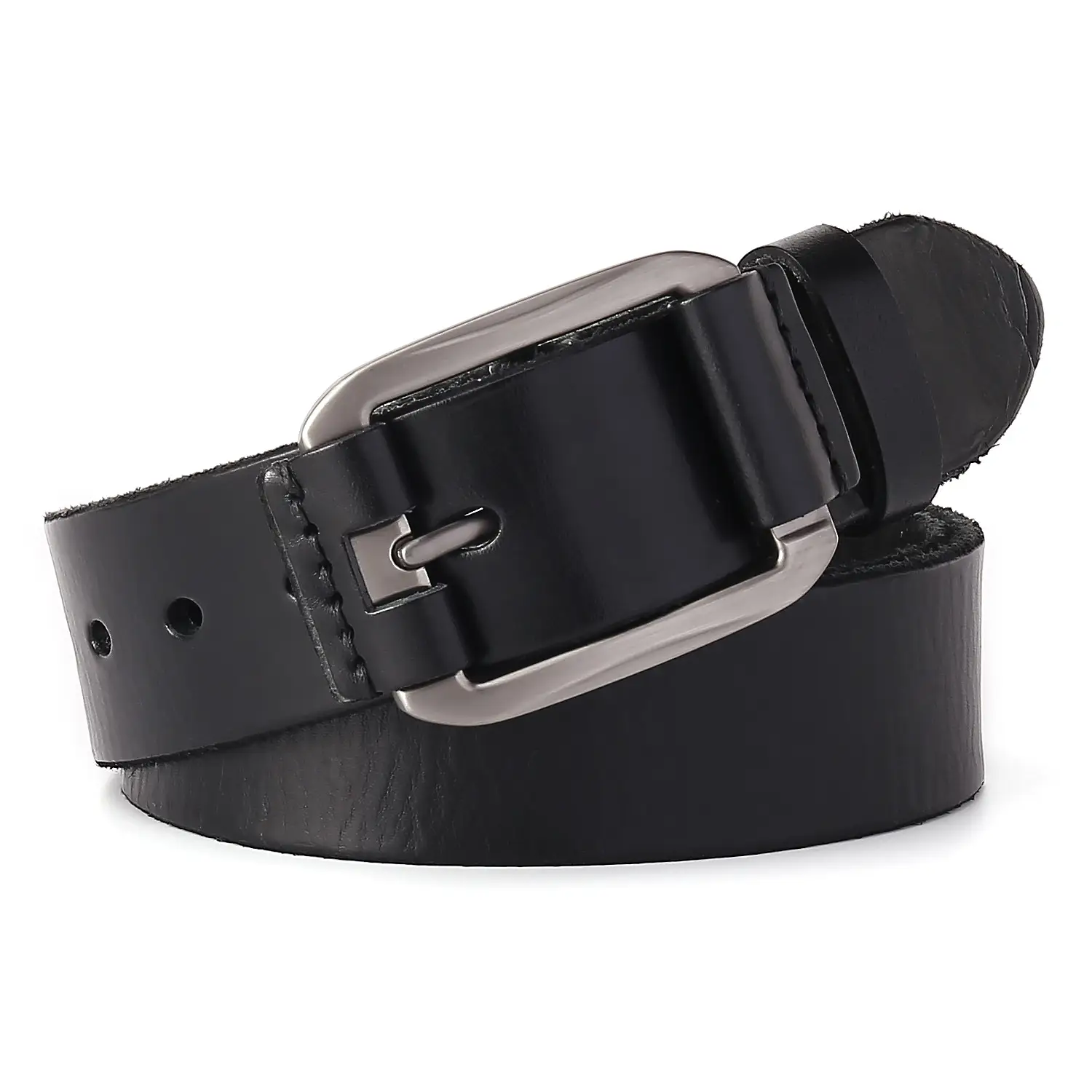 Men's Brown Leather Belt with Buckle - Image 5
