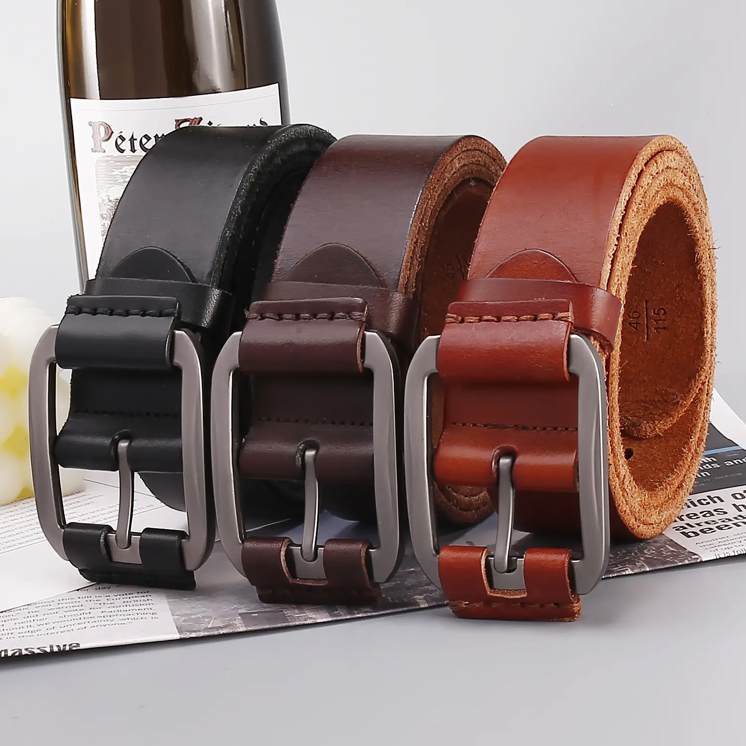 Men's Brown Leather Belt with Buckle — feature 11