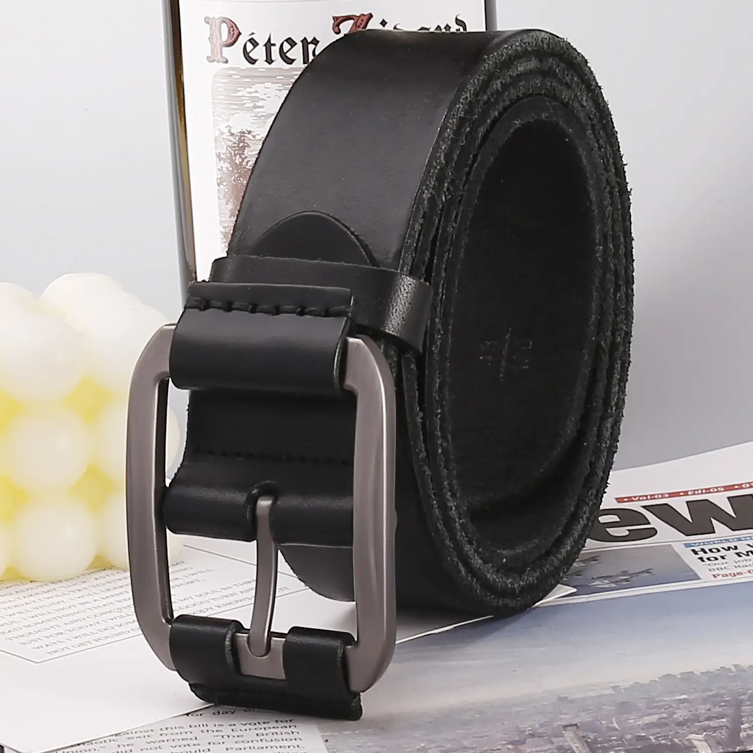 Men's Brown Leather Belt with Buckle — feature 12