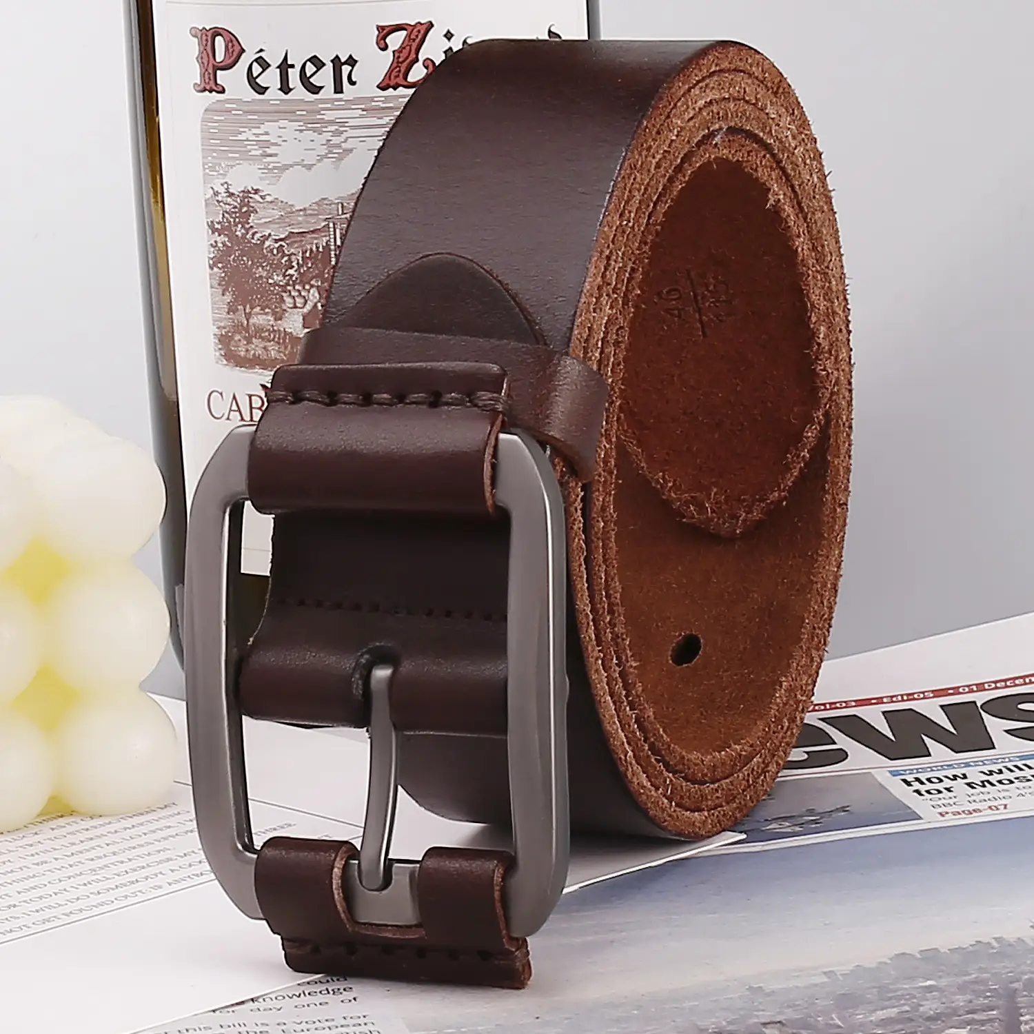 Men's Brown Leather Belt with Buckle — feature 13