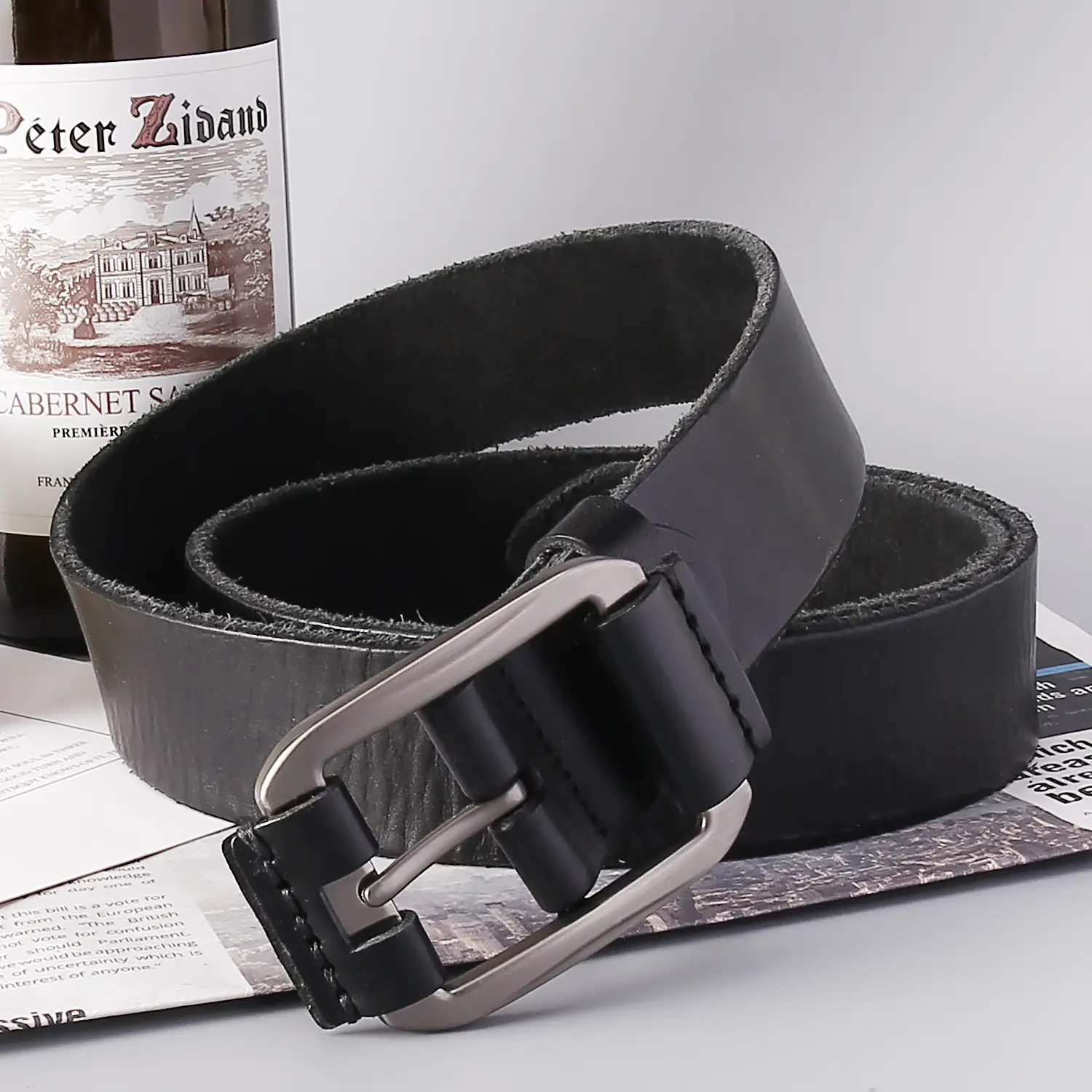 Men's Brown Leather Belt with Buckle — feature 16