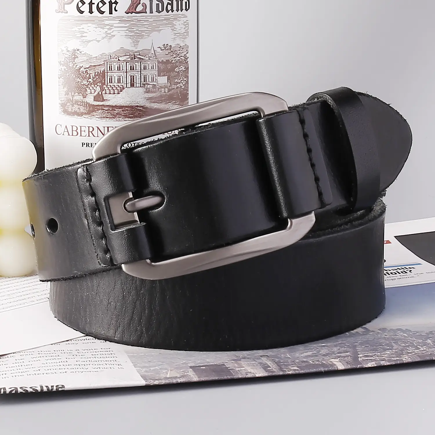 Men's Brown Leather Belt with Buckle — feature 17