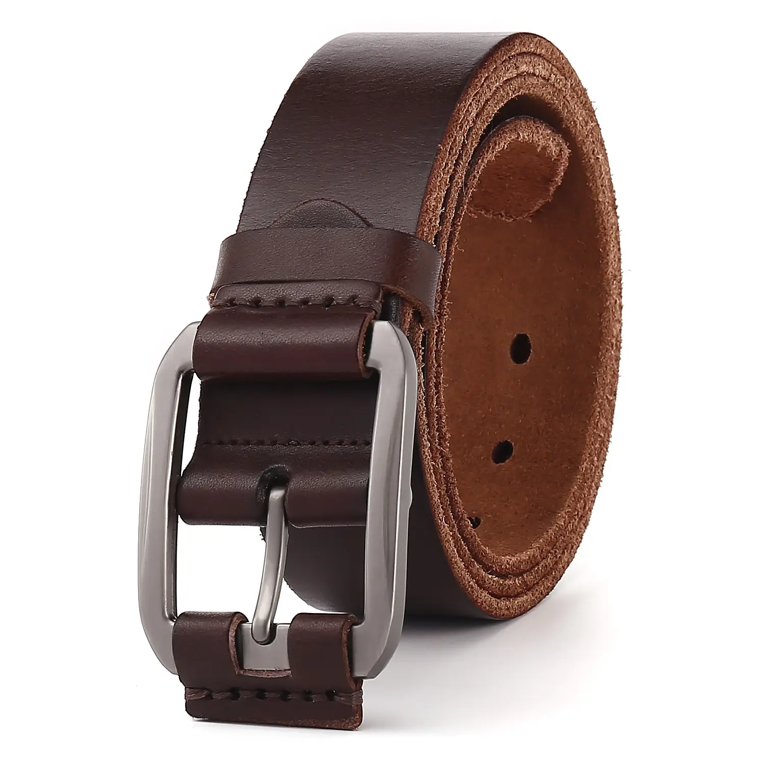 Men's Brown Leather Belt with Buckle — feature 3