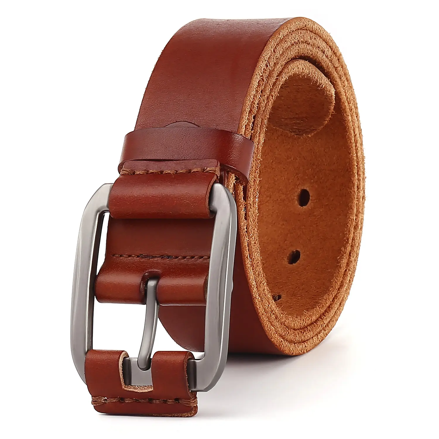 Men's Brown Leather Belt with Buckle — feature 4