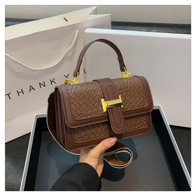 Women's Brown Quilted Shoulder Crossbody Bag with Gold Clasp - Image 5