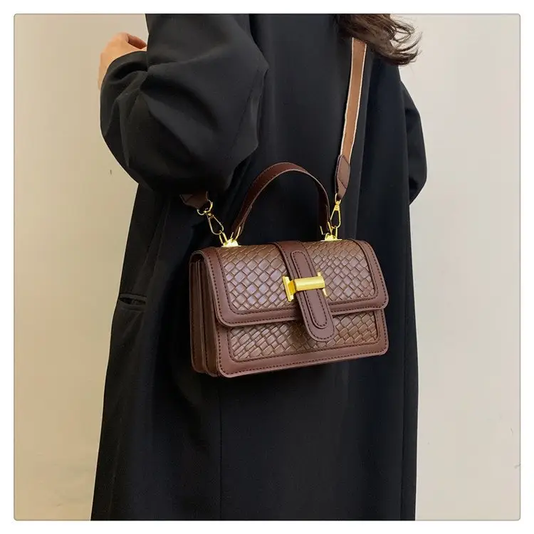 Women's Brown Quilted Shoulder Crossbody Bag with Gold Clasp — feature 10