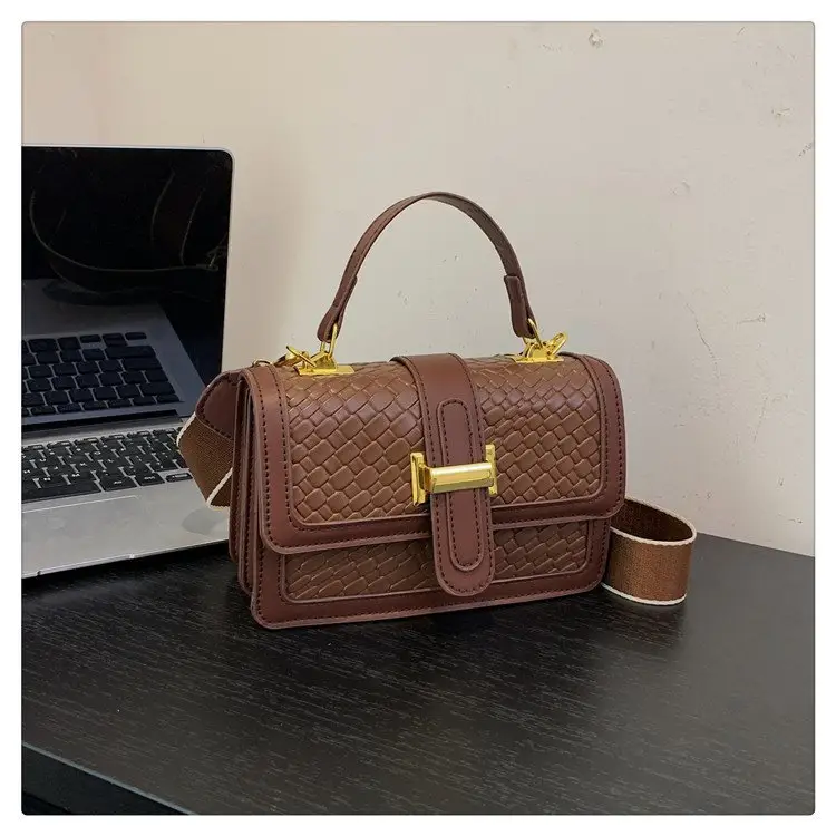Women's Brown Quilted Shoulder Crossbody Bag with Gold Clasp - Image 3