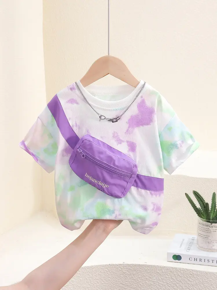 Baby T-shirt New Style Satchel Tie Dye Purple Green - Image 2
