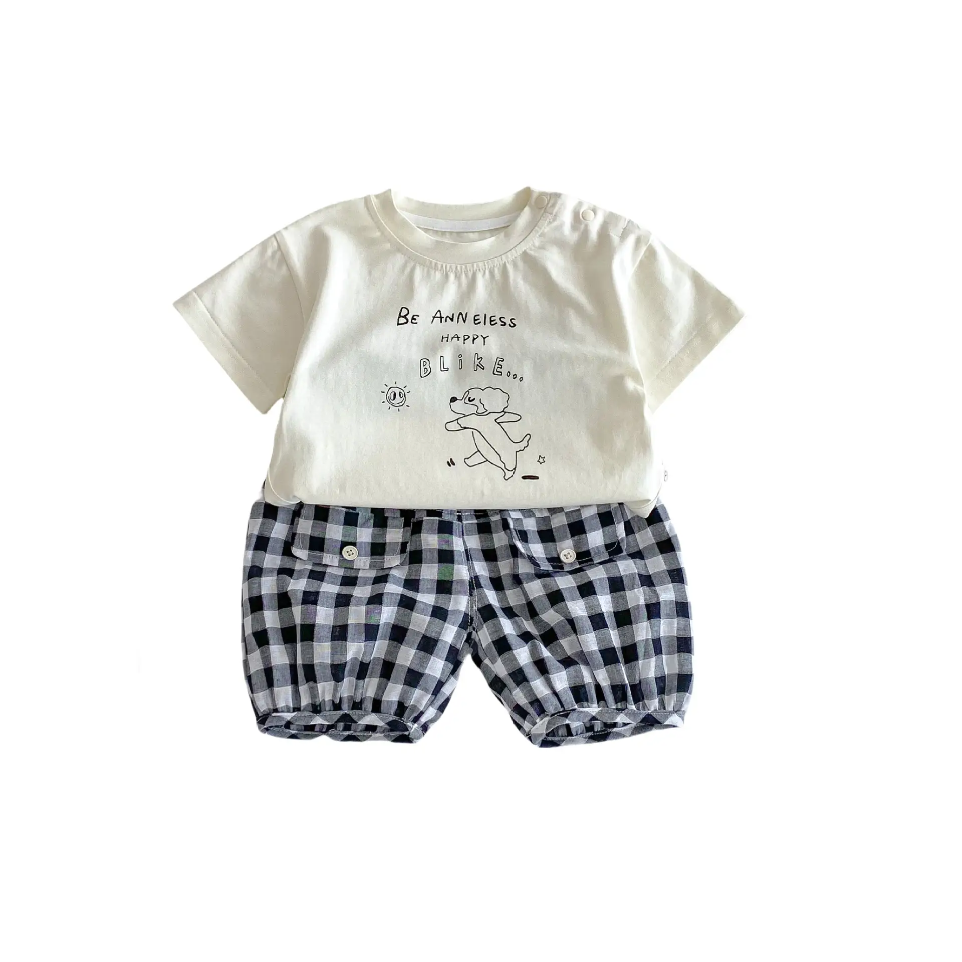 Baby Graffiti Shorts Set 2026 Boys Plaid Black White - Image 9