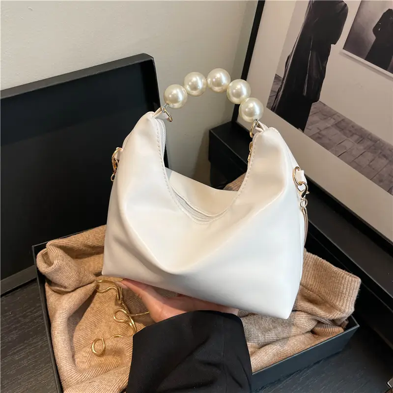 White Pearl Handle Shoulder Bag for Women - Image 8