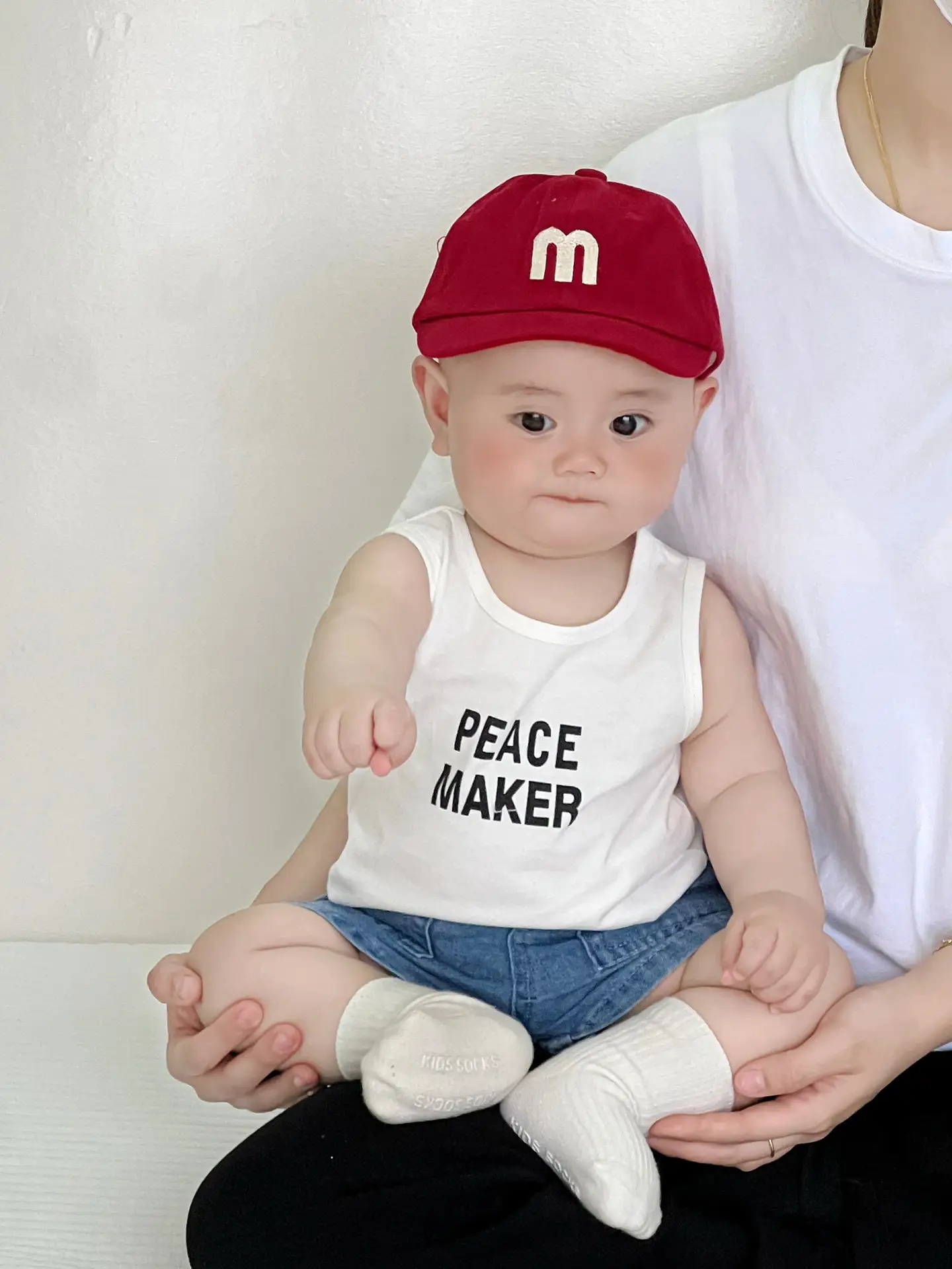 Baby Peace Maker Letter Print Vest Shorts Set - Image 3