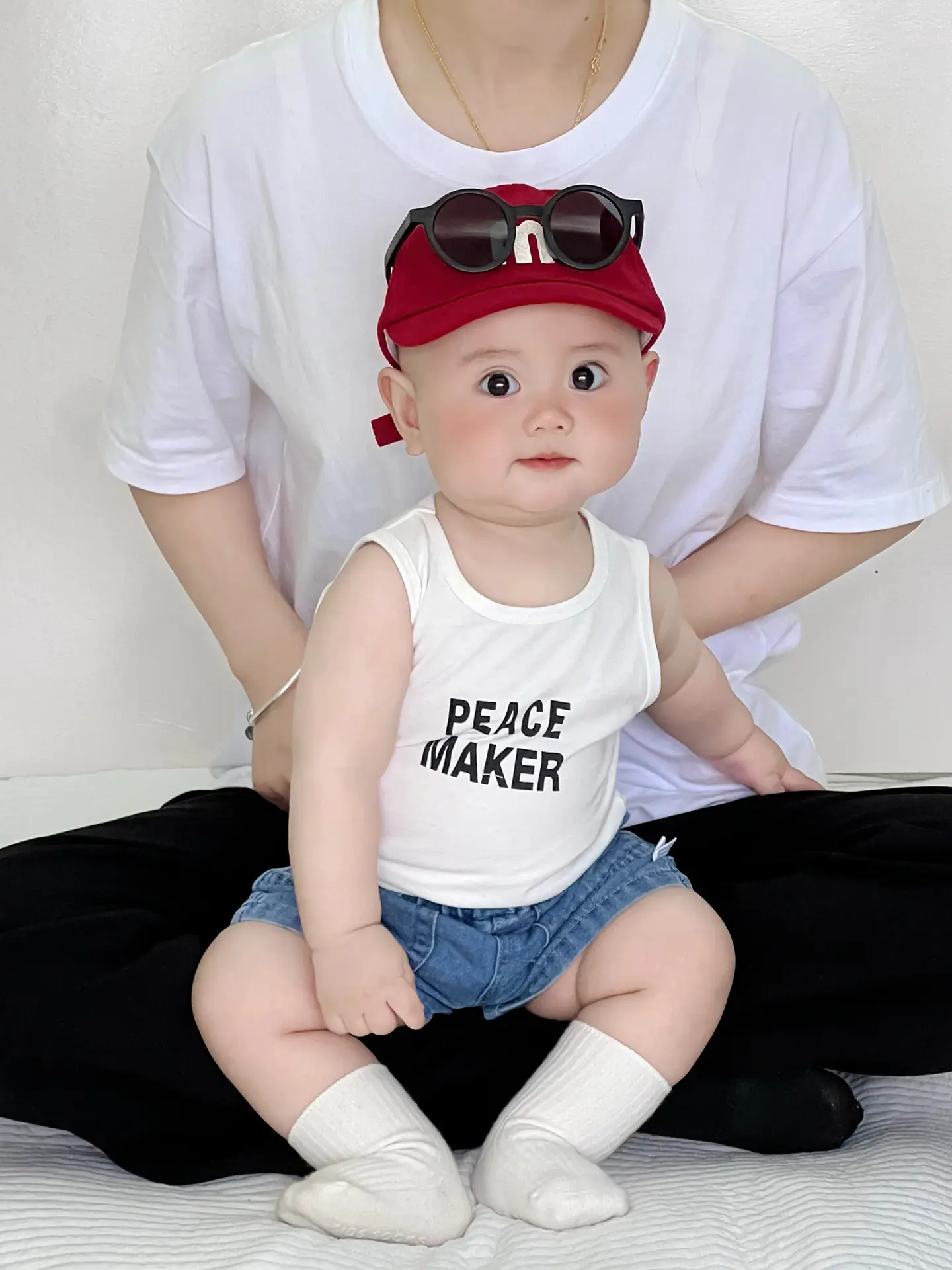 Baby Peace Maker Letter Print Vest Shorts Set - Image 4