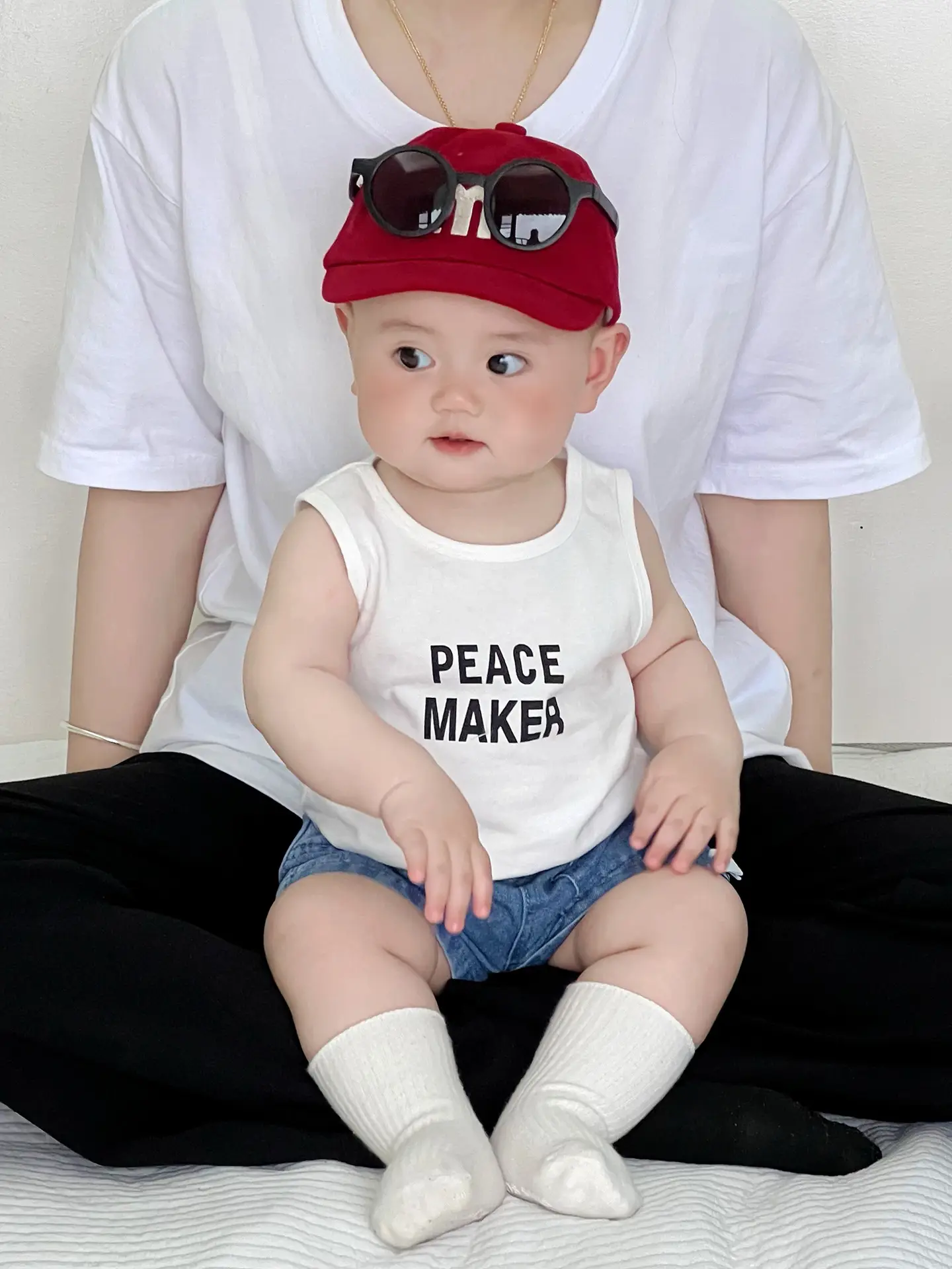 Baby Peace Maker Letter Print Vest Shorts Set - Image 5