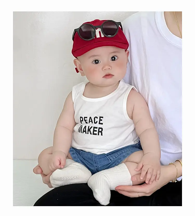 Baby Peace Maker Letter Print Vest Shorts Set — feature 14