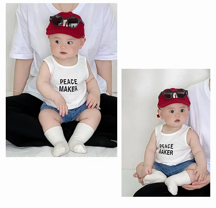 Baby Peace Maker Letter Print Vest Shorts Set — feature 17