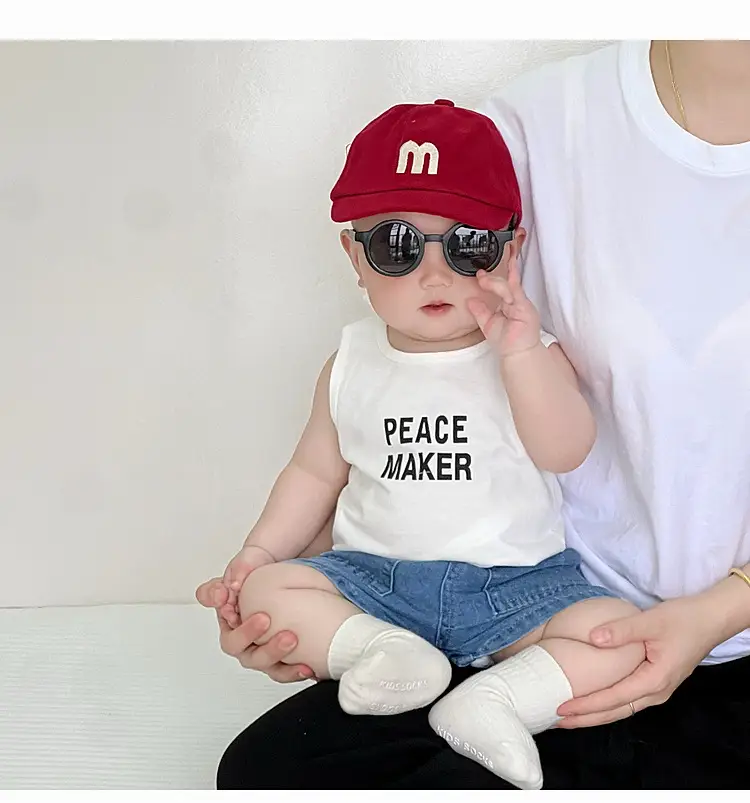 Baby Peace Maker Letter Print Vest Shorts Set — feature 18