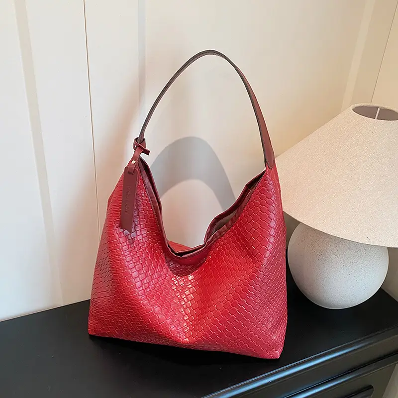 Women's Beige Leather Bucket Bag with Gold Strap - Image 8