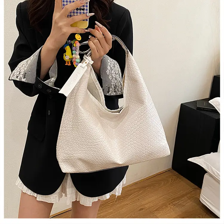 Women's Beige Leather Bucket Bag with Gold Strap — feature 17