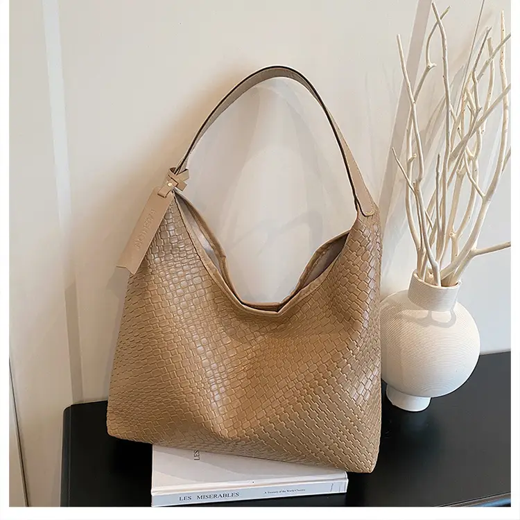 Women's Beige Leather Bucket Bag with Gold Strap — feature 28