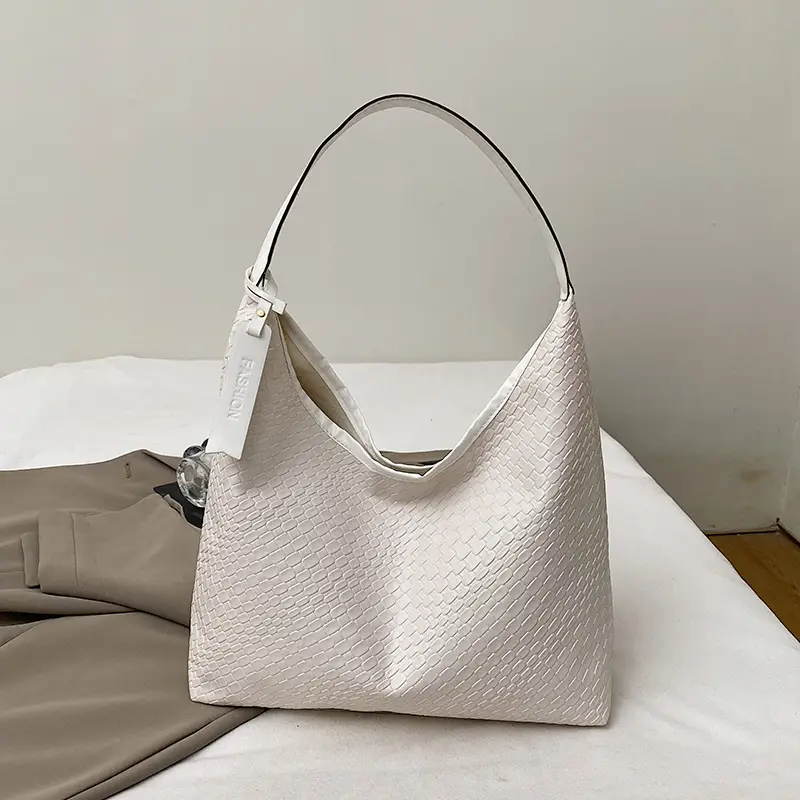 Women's Beige Leather Bucket Bag with Gold Strap - Image 2