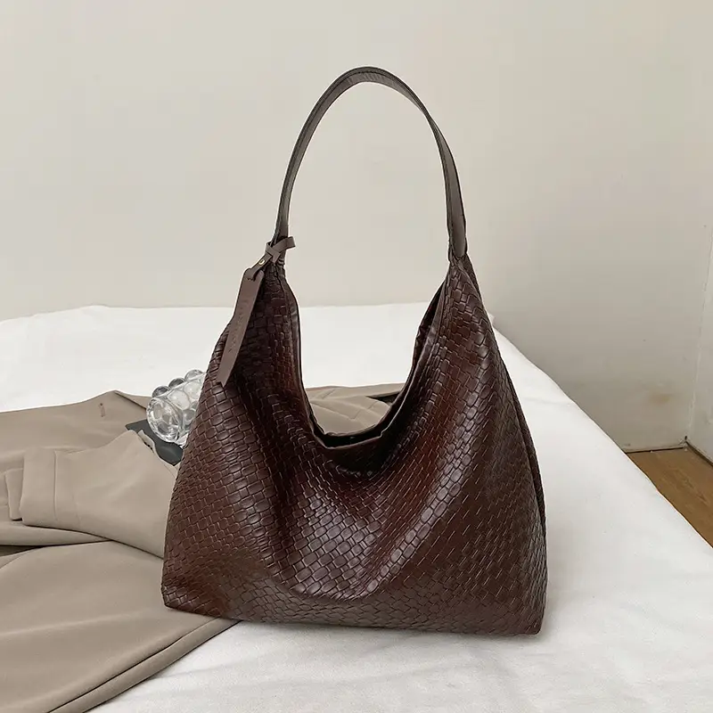 Women's Beige Leather Bucket Bag with Gold Strap - Image 3