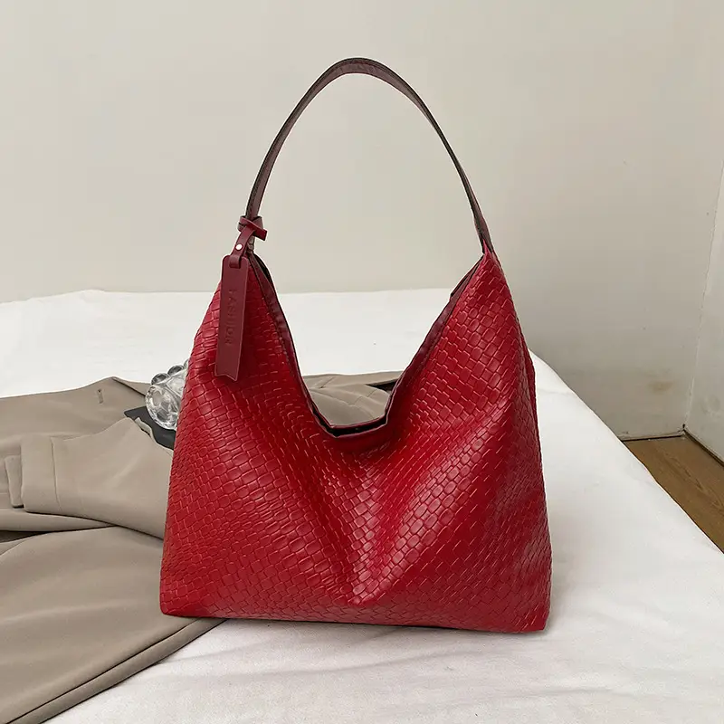 Women's Beige Leather Bucket Bag with Gold Strap - Image 5