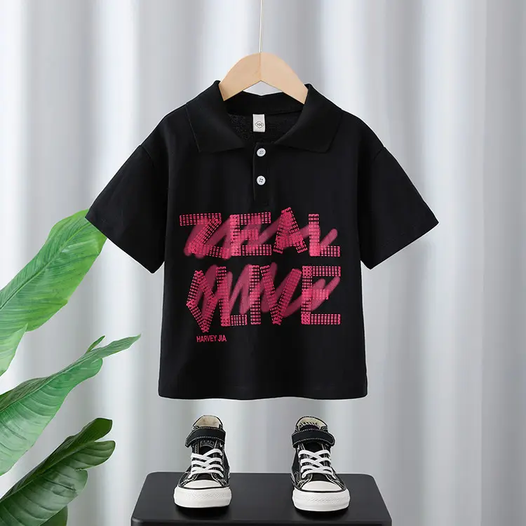 Boys Black Short Sleeve T-Shirt Medium Large Korean Style