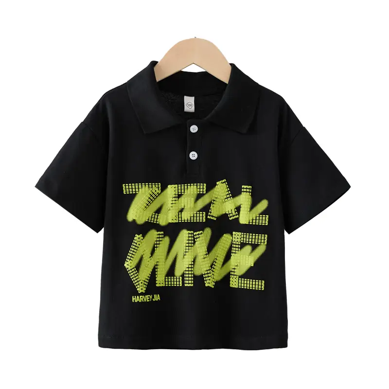 Boys Black Short Sleeve T-Shirt Medium Large Korean Style