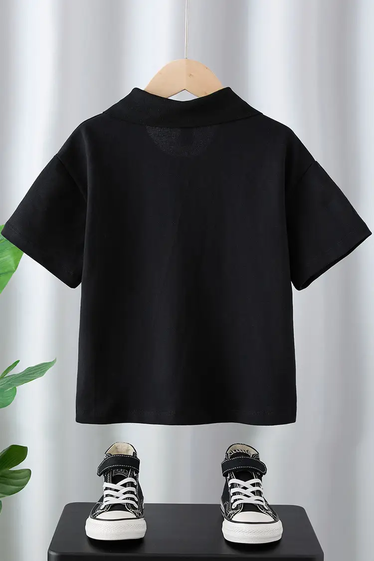 Boys Black Short Sleeve T-Shirt Medium Large Korean Style — feature 22